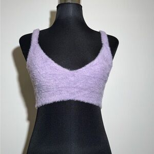 Olivaceous Lavender Fuzzy Crop Top